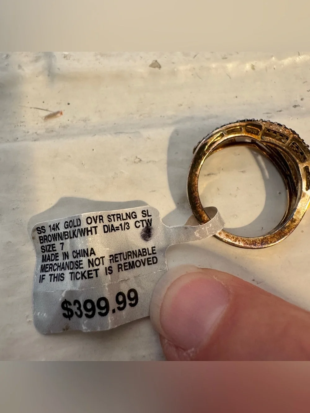 14K Gold Over Sterling Silver 1/3 CTW Brown Black White Diamond Crossover Ring